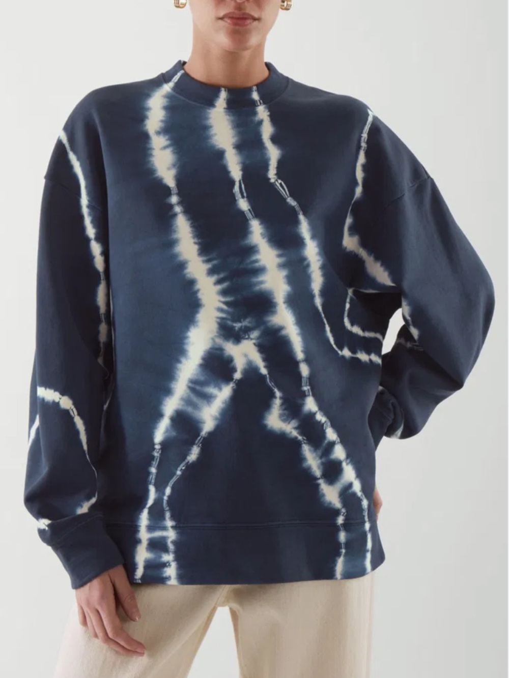 COS Oversized Relaxed Navy White Tie Dye Crewneck Sweatshirt